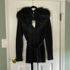 Guess long sleeve faux fur collar cardigan size XS NWT